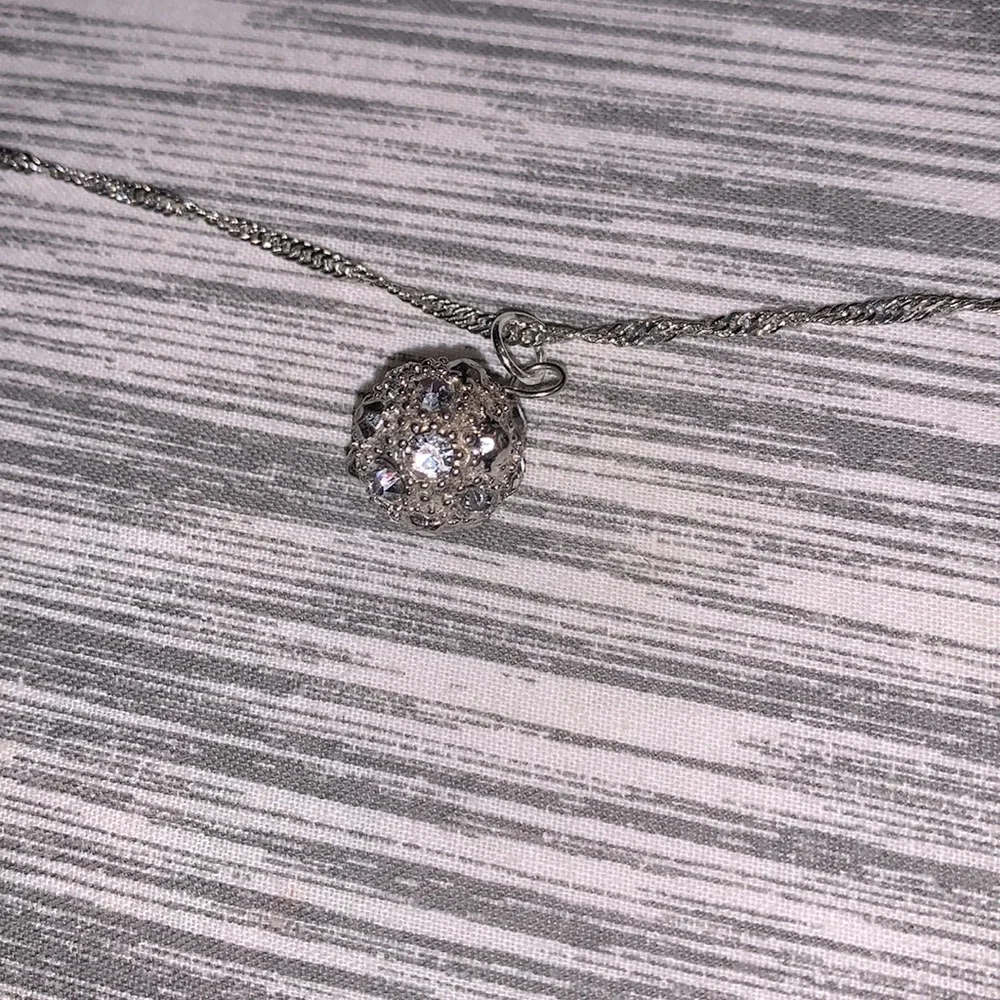 Crystal Ball Silver Necklace 24-27 inches long